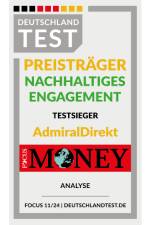 Siegel von Focus Money: Wir sind Testsieger der Auszeichnung 'Nachhaltiges Engagement'.