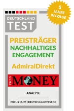 Siegel von Focus Money: Wir sind Testsieger der Auszeichnung 'Nachhaltiges Engagement'.