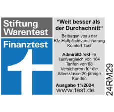 Siegel von Stiftung Warentest: Unser Beitragsniveau des Komfort-Tarifs der Kfz-Haftpflichtversicherung ist weit besser als der Durchschnitt.