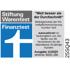 Siegel von Stiftung Warentest: Unser Beitragsniveau des Komfort-Tarifs der Kfz-Haftpflichtversicherung ist weit besser als der Durchschnitt.