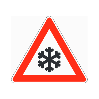 Das Schild warnt vor Schnee- und Eisglätte.