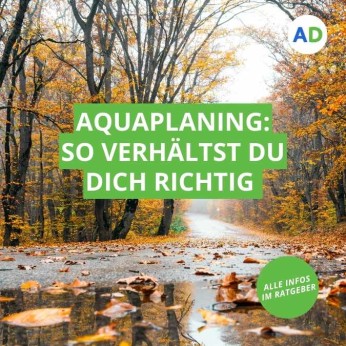 Nasse Straße mit Laub kann für Aquaplaning sorgen.