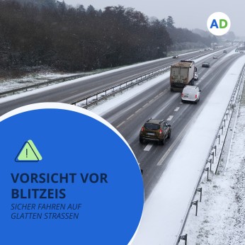 Schnee auf der Autobahn. Vorsicht vor Blitzeis