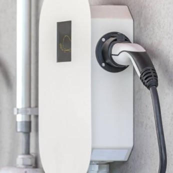 Nahaufnahme von Ladestationen für Elektroautos. 